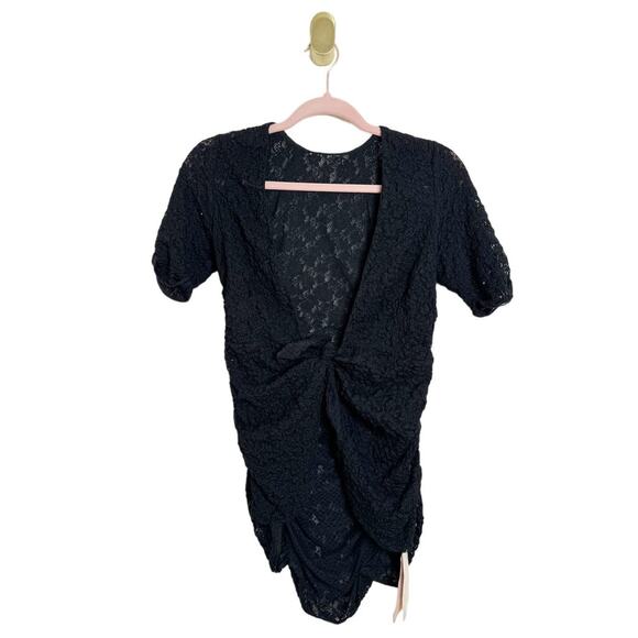 NWT We are HAH Black Lace Tie Front Short Sleeve Cardigan All Tied Up Small - Picture 1 of 5